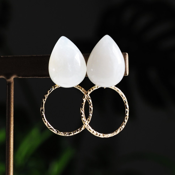 14KGF Pierced earring with Moonstone. 第1張的照片