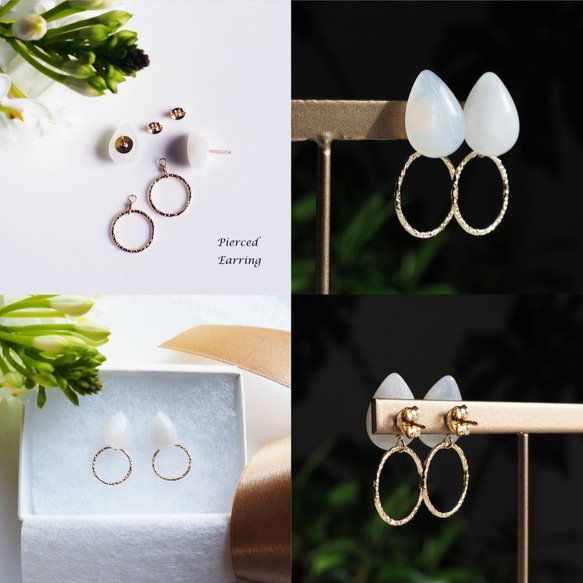 14KGF Pierced earring with Moonstone. 第3張的照片