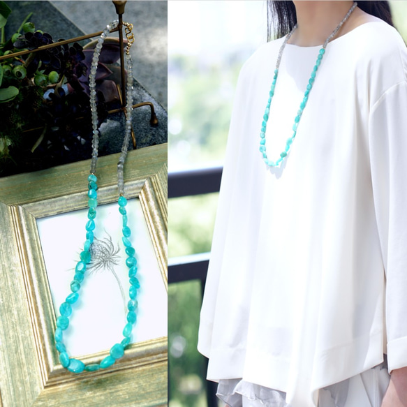 14KGF 70cm Necklace with Amazonite and Labradorite. 第3張的照片