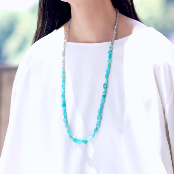 14KGF 70cm Necklace with Amazonite and Labradorite. 第4張的照片