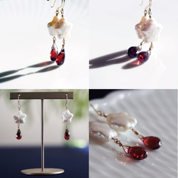 K18 Pierced earring with Garnet and Pearl. 第4張的照片