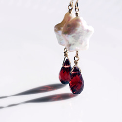 K18 Pierced earring with Garnet and Pearl. 第7張的照片