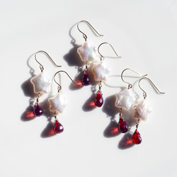 K18 Pierced earring with Garnet and Pearl. 第9張的照片