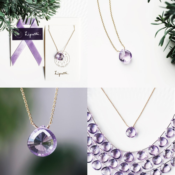 14KGF 40cm Necklace with Pink Amethyst 第4張的照片