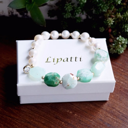 Pearl and Chrysoprase bracelet for 14cm to 16cm wrist 第2張的照片