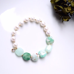 Pearl and Chrysoprase bracelet for 14cm to 16cm wrist 第1張的照片