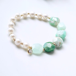 Pearl and Chrysoprase bracelet for 14cm to 16cm wrist 第6張的照片