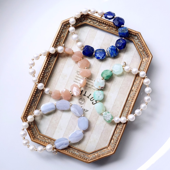 真珠と母岩付きクリソプレーズのブレスレット　～Jarmila 10枚目の画像