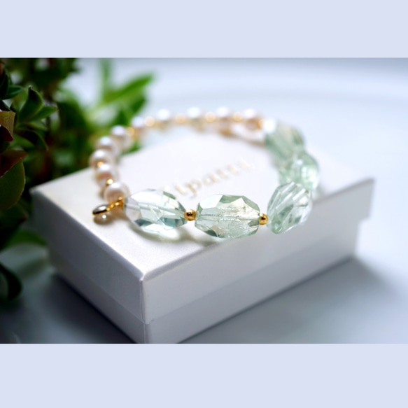 Pearl and Green Amethyst bracelet for 14cm to 16cm wrist 第2張的照片