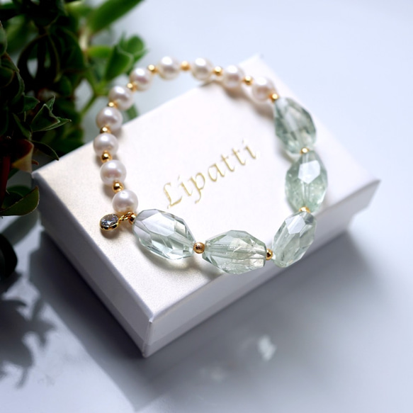 Pearl and Green Amethyst bracelet for 14cm to 16cm wrist 第7張的照片