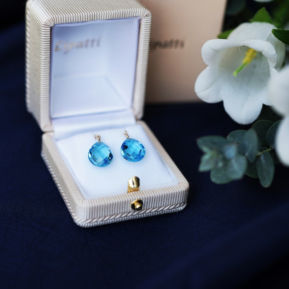 Outlet! K18 Pierced earring with Swiss blue topaz 第5張的照片