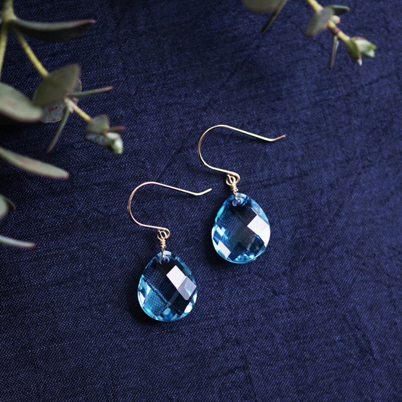 Outlet! K18 Pierced earring with Swiss blue topaz 第6張的照片