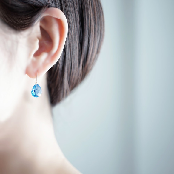 Outlet! K18 Pierced earring with Swiss blue topaz 第7張的照片