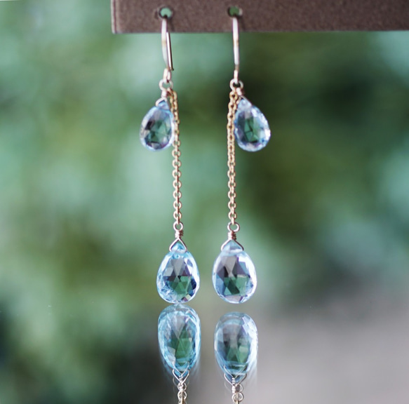 K18 Pierced earring with Aquamarine outlet inclusion visible 第1張的照片