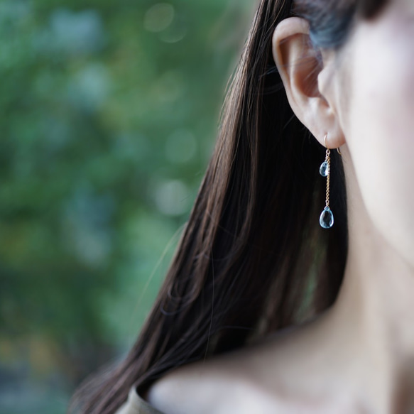 K18 Pierced earring with Aquamarine outlet inclusion visible 第3張的照片