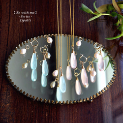 5通り☆K10ピンクカルセドニーと真珠のフープピアス　～Alisa 5枚目の画像