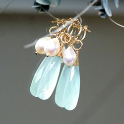 K10 Pierced earring with Pearl and Chalcedony. 第2張的照片