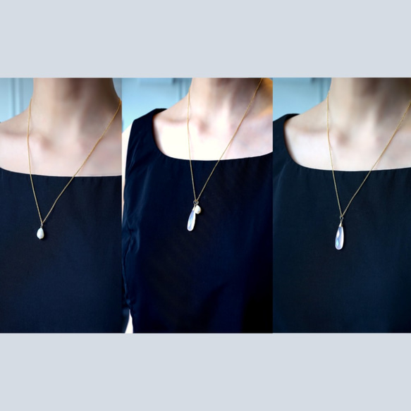 14KGF 50cm Neckrace with Pearl and Chalcedony. 第2張的照片