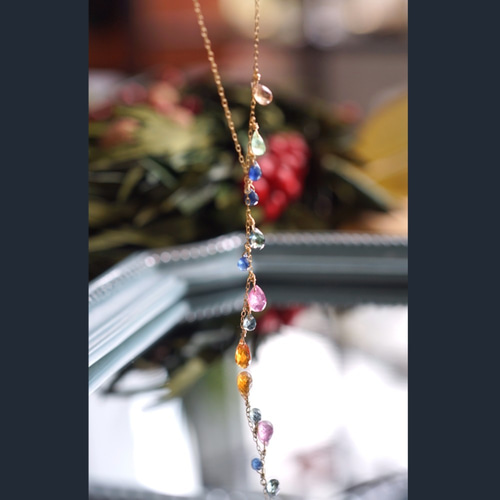 K18　サファイア　マルチカラー　ネックレスY字 K18サファイアマルチカラーネックレスY字