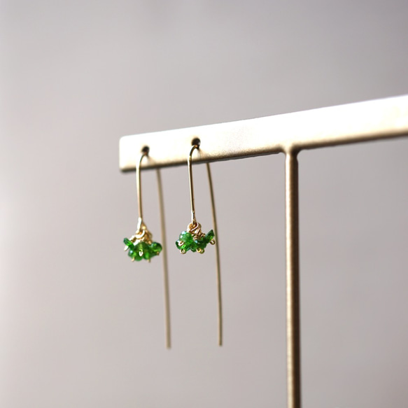 14KGF 綠色石榴石耳環 Pierced earring with Green garnet. 第1張的照片