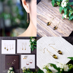 14KGF Pierced earring with Olive quartz. 第4張的照片