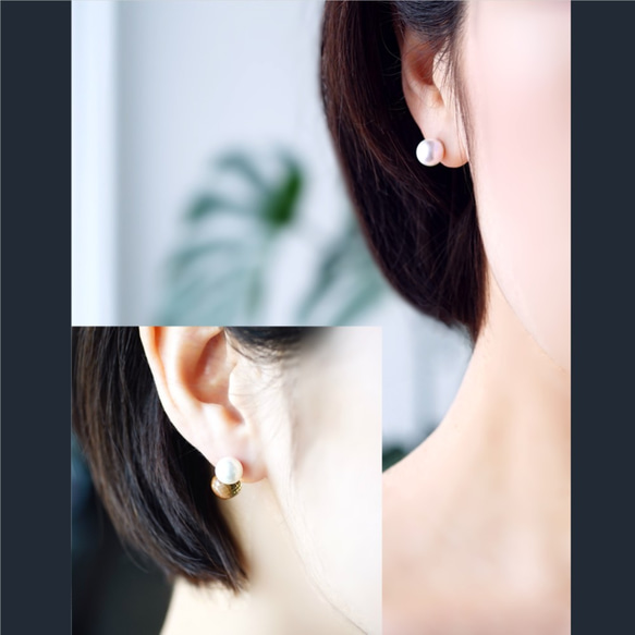 14KGF Pierced earring with Shell pearl and champagne quartz. 第4張的照片