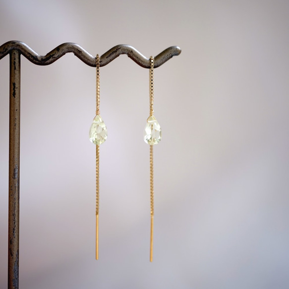 14KGF pierced earring with Lemon quartz. 第3張的照片