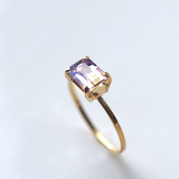 K18アメトリンのオクタゴンカット爪留めリング ～Harmonia 指輪