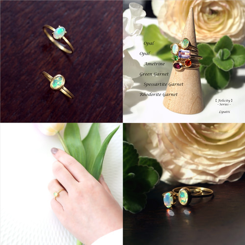 K18プレシャスオパールのオーバルカット覆輪留めリング ～Iris 指輪