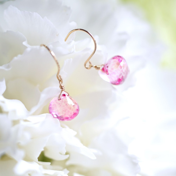 14KGF 粉紅色托帕石水滴洋蔥切耳環 ~Mila 第1張的照片