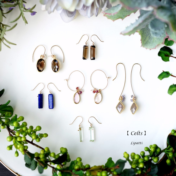 14KGF pierced earrings with Rose quartz and garnet. 第5張的照片