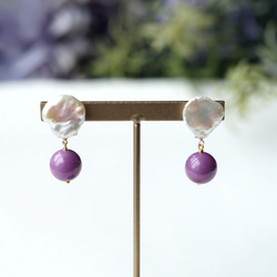 14KGF pierced earrings with pearl and phosphosiderite. 第1張的照片