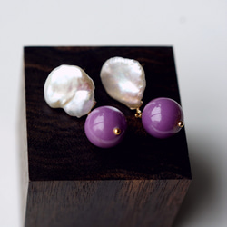 14KGF pierced earrings with pearl and phosphosiderite. 第2張的照片