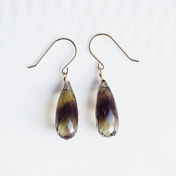 K18 Pierced earring with Lemon smokey quartz 第8張的照片