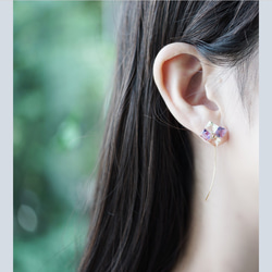 14KGF pierced earrings with Lemon quartz and Amethyst. 第3張的照片