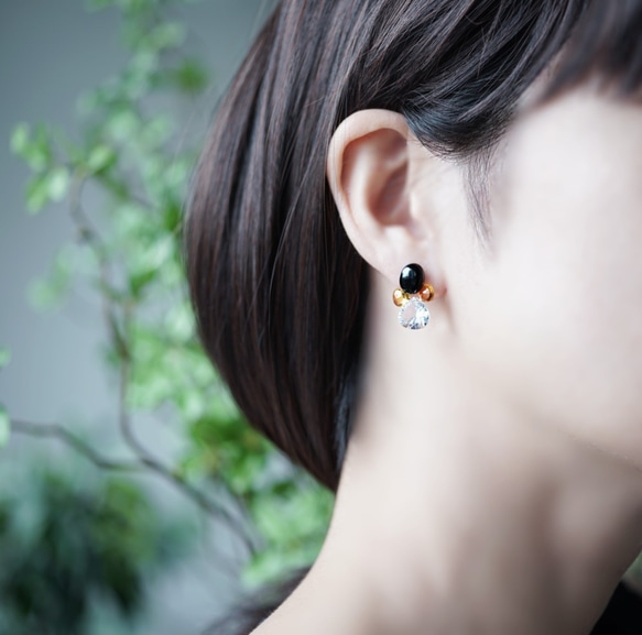 14KGF pierced earrings with cyrstal quartz,ctrine,spinel. 第3張的照片