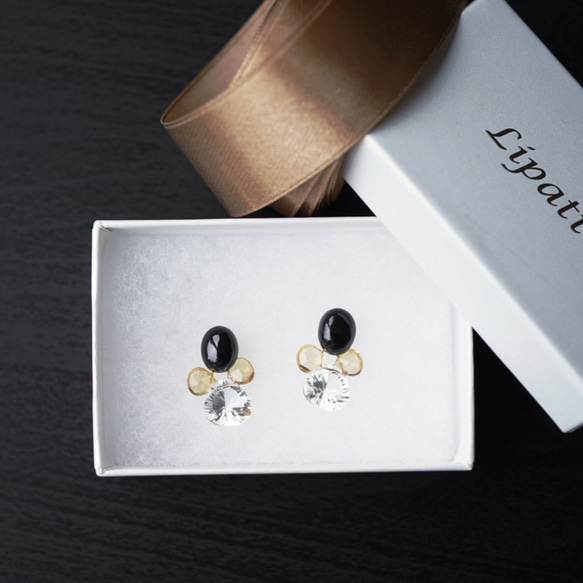 14KGF pierced earrings with cyrstal quartz,ctrine,spinel. 第8張的照片