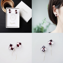 14KGF pierced earrings with Rose quartz and Garnet. 第3張的照片