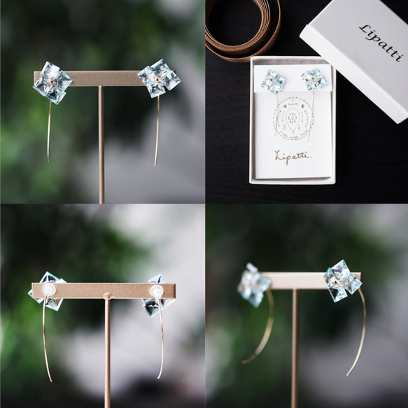 14KGF pierced earrings with sky blue topaz. 第3張的照片