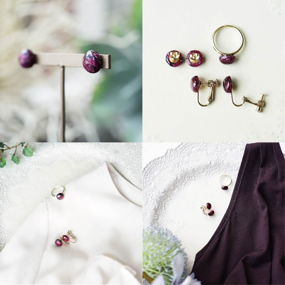 14KGF Pierced earrings with Eudialyte. 第4張的照片