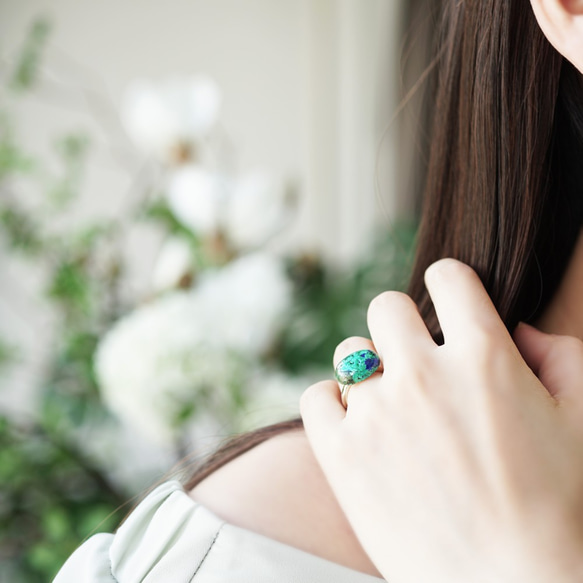 Free size ring #11~ with Azurite. 第2張的照片