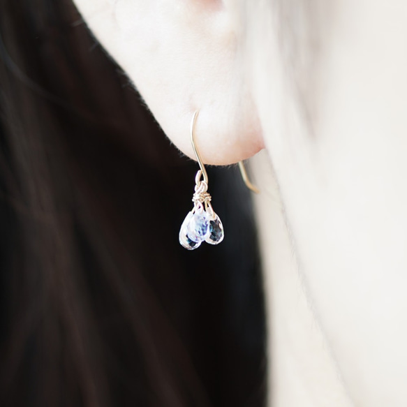 K18 3顆白～粉彩色系藍寶石耳環　～Rosalie 第8張的照片