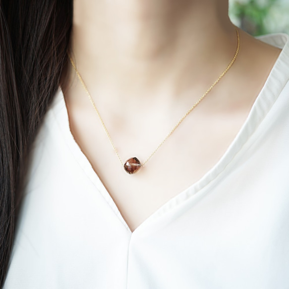 14KGF 40cm Necklace with smokey quartz. 第3張的照片