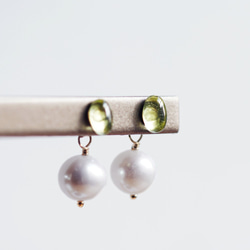14KGF Pierced earring with peridot and pearl 第2張的照片