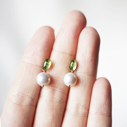 14KGF Pierced earring with peridot and pearl 第10張的照片
