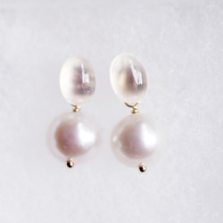 14KGF Pierced earring with moonstone and pearl 第1張的照片