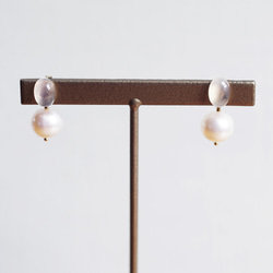 14KGF Pierced earring with moonstone and pearl 第6張的照片