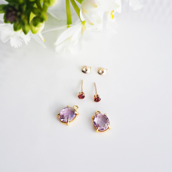 14KGF pierced earring with Garnet and Amethyst 第2張的照片