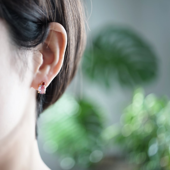 14KGF pierced earring with Garnet and Amethyst 第4張的照片