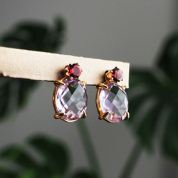 14KGF pierced earring with Garnet and Amethyst 第7張的照片